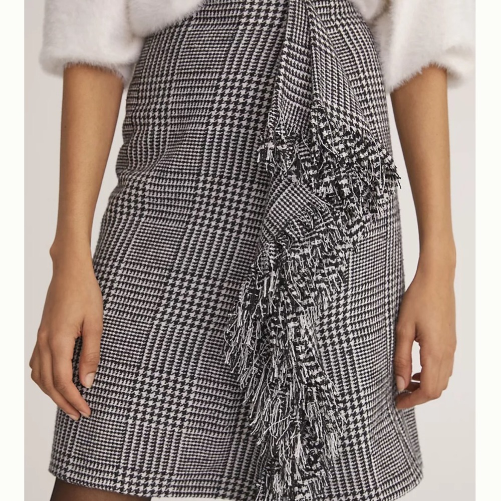 Anthropologie Fringed Plaid Ruffled Mini Skirt